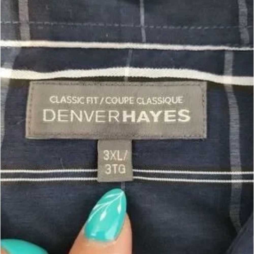 Denver Hayes Navy Blue Windowpane Short-Sleeve Button-Down Shirt - Picture 4 of 6